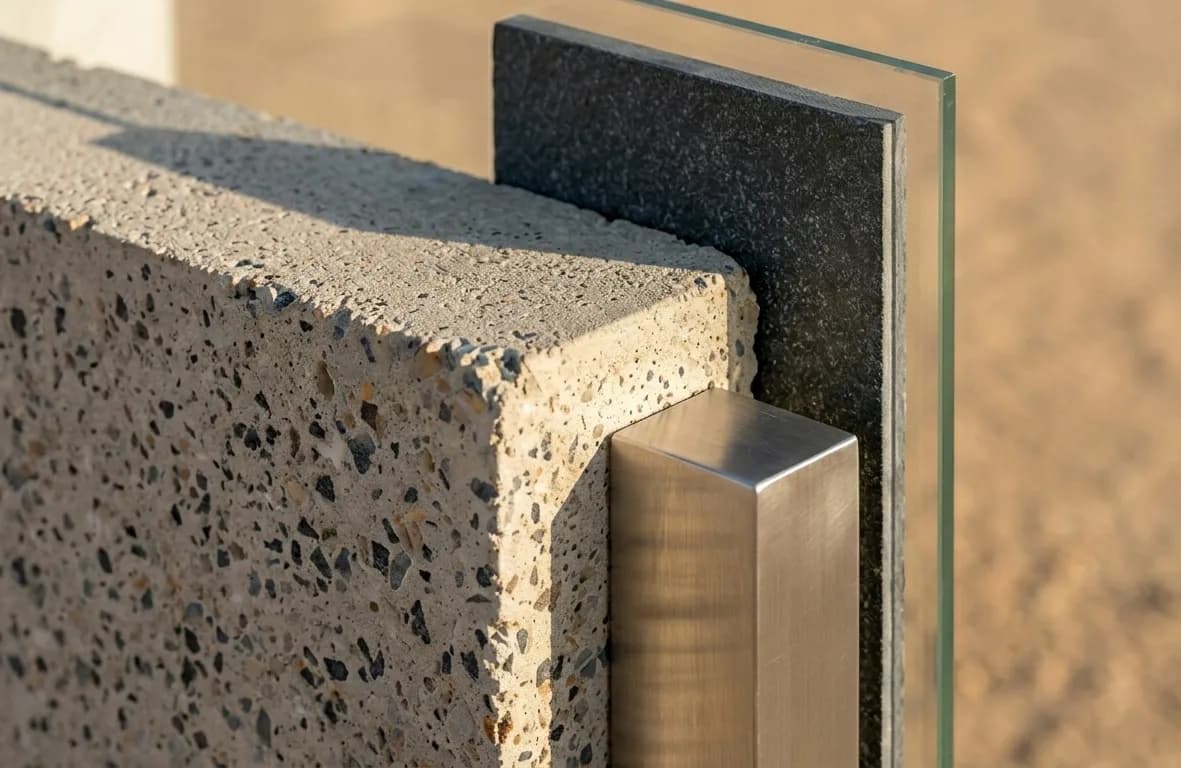 Concrete, glass, and metal joints in structural architecture