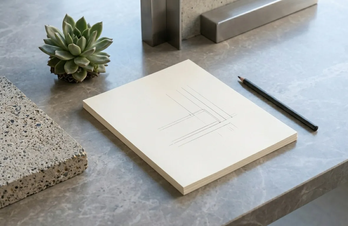Desk with succulent and pencil sketch representing applied AI research